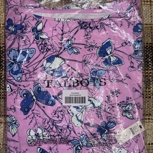 Talbots Pink Top with Blue and White Butterfly Design